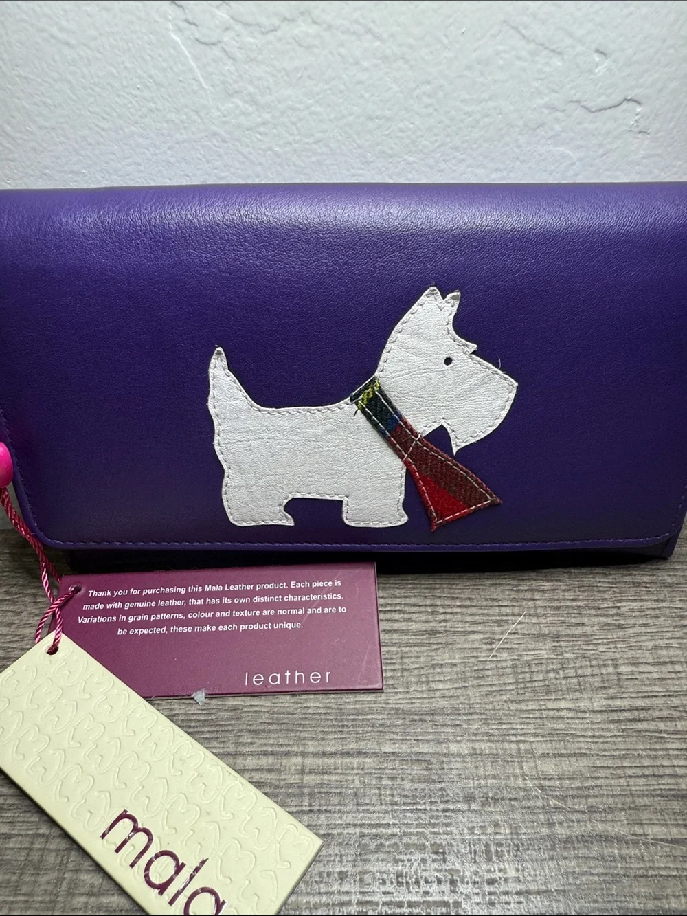 Mala Leather Purple Scottie Dog Wallet Tartan Scarf New With Tags